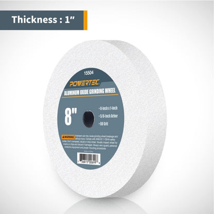 POWERTEC Bench Grinder Wheel 8 Inch 60 & 150 Grit, White Aluminum Oxide Grinding Wheel for Bench and Pedestal Grinder, 1" Thick 5/8" Arbor, Sharpening & Shaping Drill Bits, Blade, Chisel, 2PK (15528)