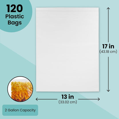 Juvale Freezer Bags - 2 Gallon, 17 x 13 in, Clear, 120 Pack - Reusable Resealable Plastic Food Storage Bags for Kitchen & Home Organization