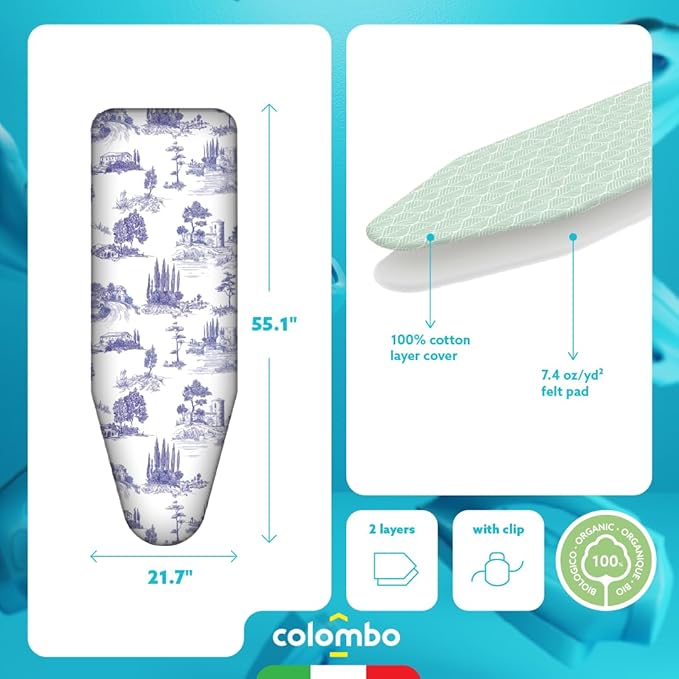 Colombo Ironing Board Cover 55.1” x 21.7” – Fits Boards Up to 51.2” x 17.7” –