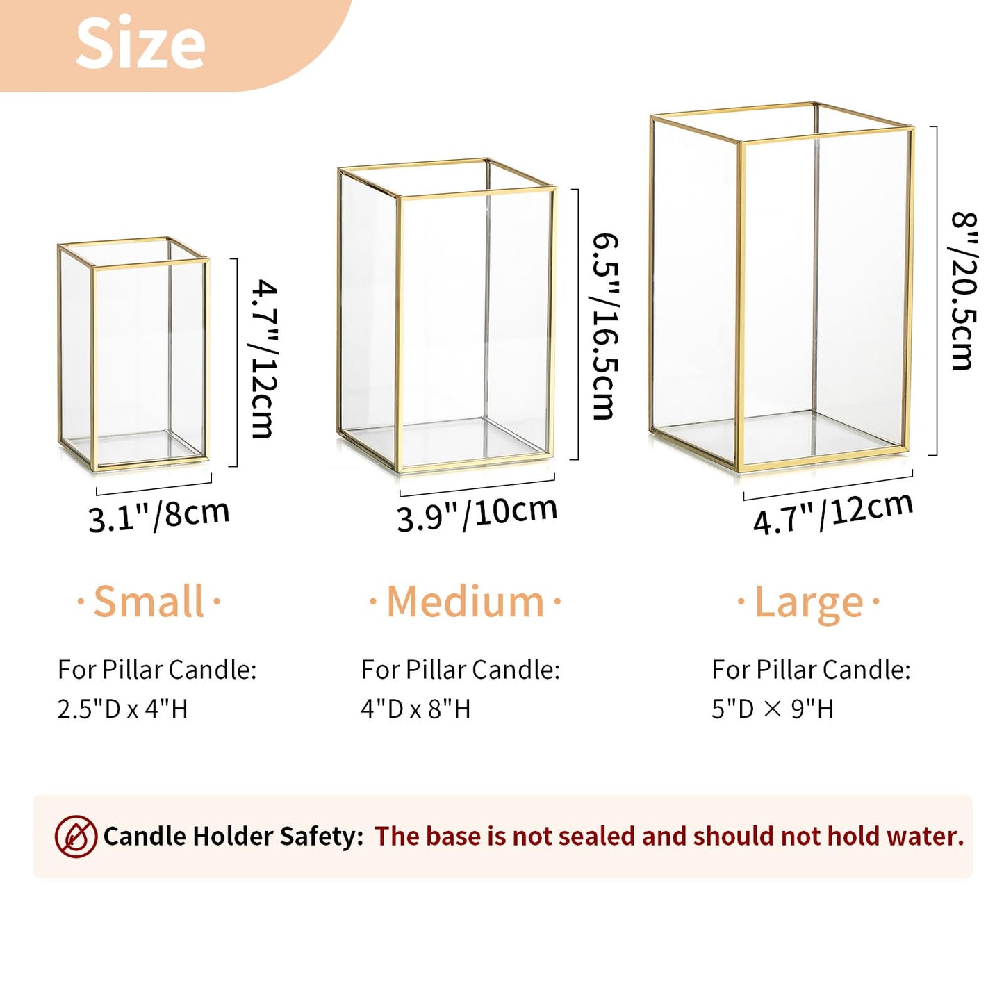 NUPTIO Hurricane Glass Candle Holders: 3Pcs Gold Lanterns Candle Holder for Pillar Candles Geometric Table Centerpiece for Outdoor & Indoor Wedding Christmas Holiday Party Decor 8.1 & 6.5 & 4.7 inch