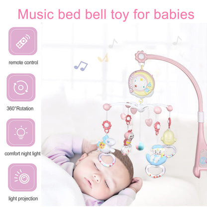 Aolkee 360° Rotating Baby Musical Cot Mobile with Lights, Hanging Rotating Rattles, Remote Control Music Box, Timing Function, Gift for Newborn Toddler