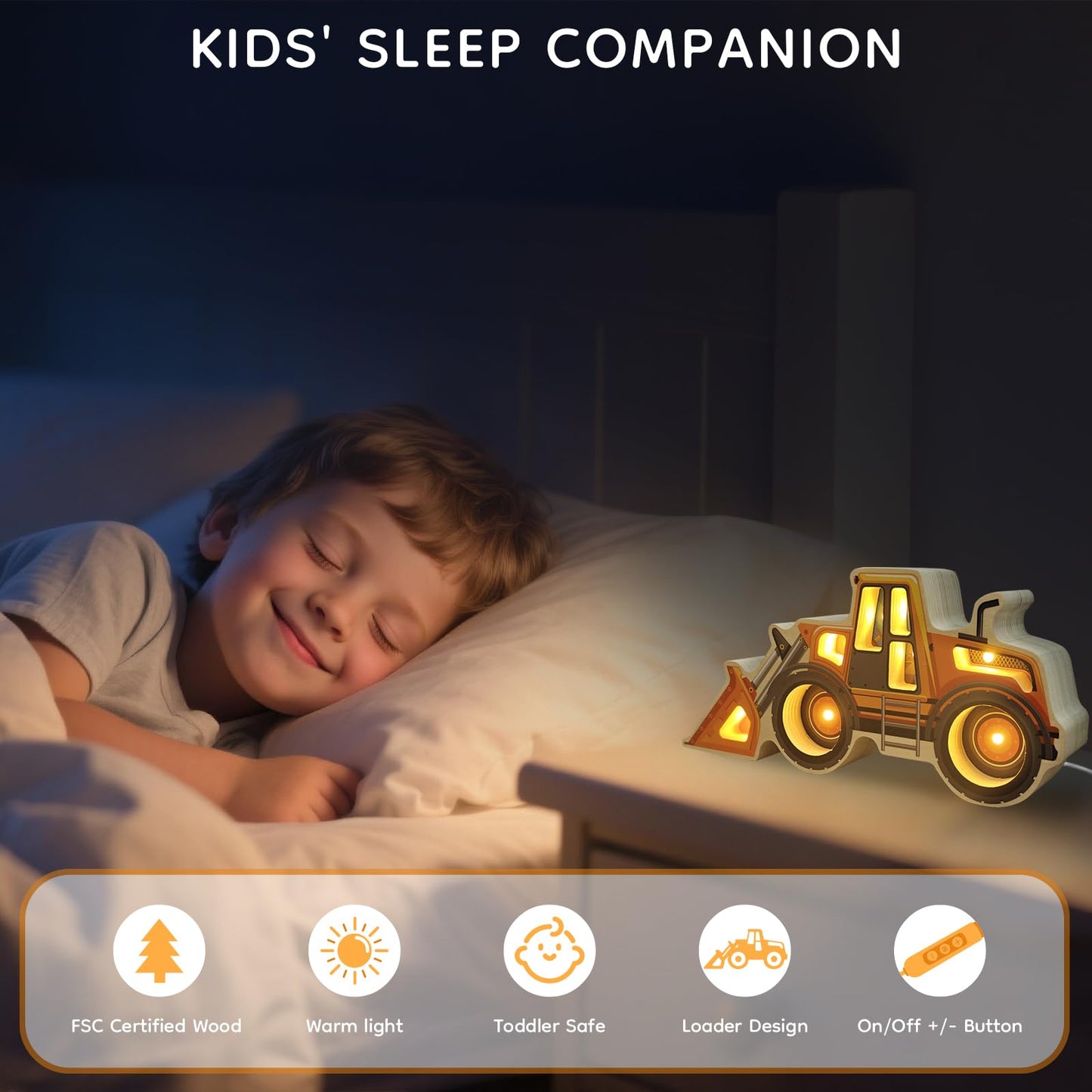 Letoiz Wooden Loader Truck LED Night Light for Kids, Dimmable & USB Powered, Toddler Bedroom Decor for Boys & Girls, Birthday Gift for Ages 3-5