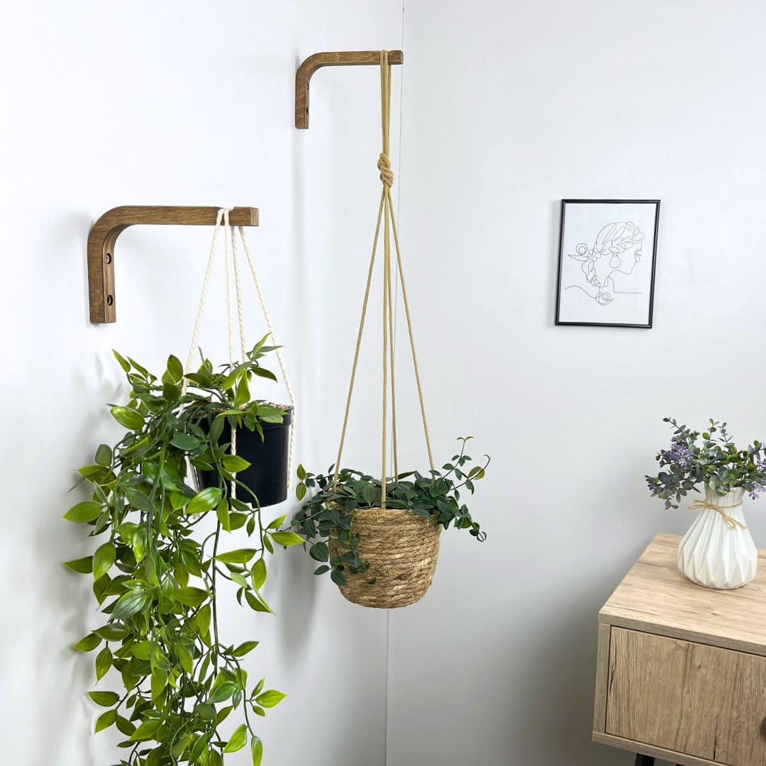 EvenWood 2-Piece Set of Plant Hooks for Wall 6 Inch - Mounted Wooden Plant Hook - Indoor and Outdoor Bracket Plant Hanger for Planters, Lanterns, Bird Feeders, Patio Decorations (Walnut)