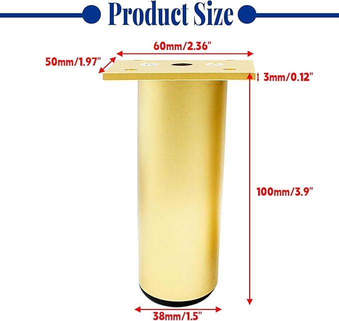 Set of 4 Aluminum Alloy Furniture Legs 4 Inch Height, 1.5 Inch Diameter