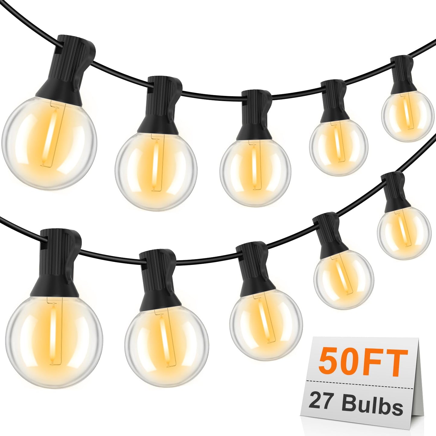 GvvooHome Outdoor String Lights 50FT, G40 LED Patio Lights with 27pcs Shatterproof Bulbs, All Weatherproof Hanging Lights for Outside Backyard Party Cafe Decor