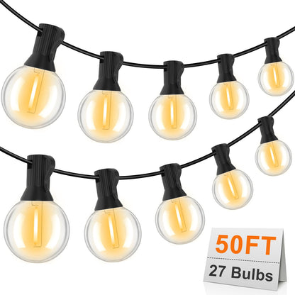 GvvooHome Outdoor String Lights 50FT, G40 LED Patio Lights with 27pcs Shatterproof Bulbs, All Weatherproof Hanging Lights for Outside Backyard Party Cafe Decor