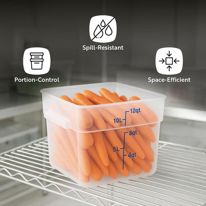 Restaurantware Food Storage Container 10 Pack of 18 qt Plastic Kitchen Storage Bin with Volume Markers Space-Efficient Design Dishwasher-Safe Polypropylene Translucent