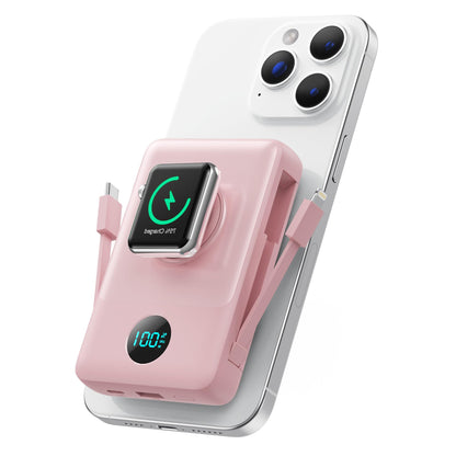 Magnetic Portable Charger for iPhone with Built-in Cables, 6-in-1 10800mAh Power Bank with iWatch Charger & LCD Display,25W PD Fast Charging Battery Pack for Magsafe,iPhone 16/15/14/13/12,Apple Watch
