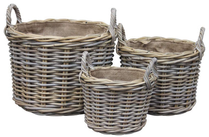 Round Kindling/Storage Basket, Hessian Lined, Excellent Quality, Very Strong Kuba Rattan (Small)