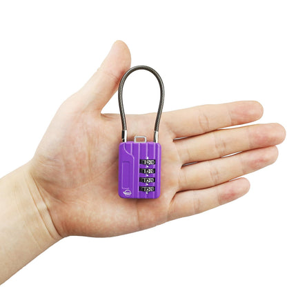 SISAV 4 Digit Cable Combination Locks 4.7 inches Cable for School Gym Locker,Helmet,Filing Cabinets,Toolbox,Luggage Suitcase,knapsack,Cable 3mm Diameter,Purple(2 Pack)