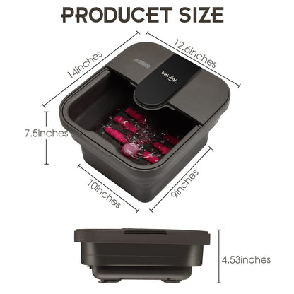 Beinilai Collapsible Foot Spa,Foot Bath with Heat and Massage and Bubble Jets,Foot Soak Tub with Six Non Motorized Rollers,Acupressure Massage Points,Red Light and Removable Pumice Stone