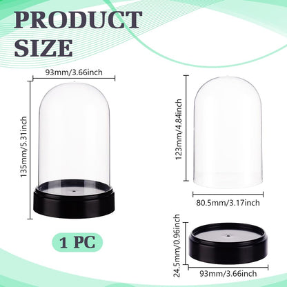 AHANDMAKER Acrylic Display Dome Case Cloche Globe, 9.3 x 13.5cm Black Base Crystal Dome Bell Jar Display Case for Figures Flowers Plants Bouquets Photos Tabletop Wedding Decorations
