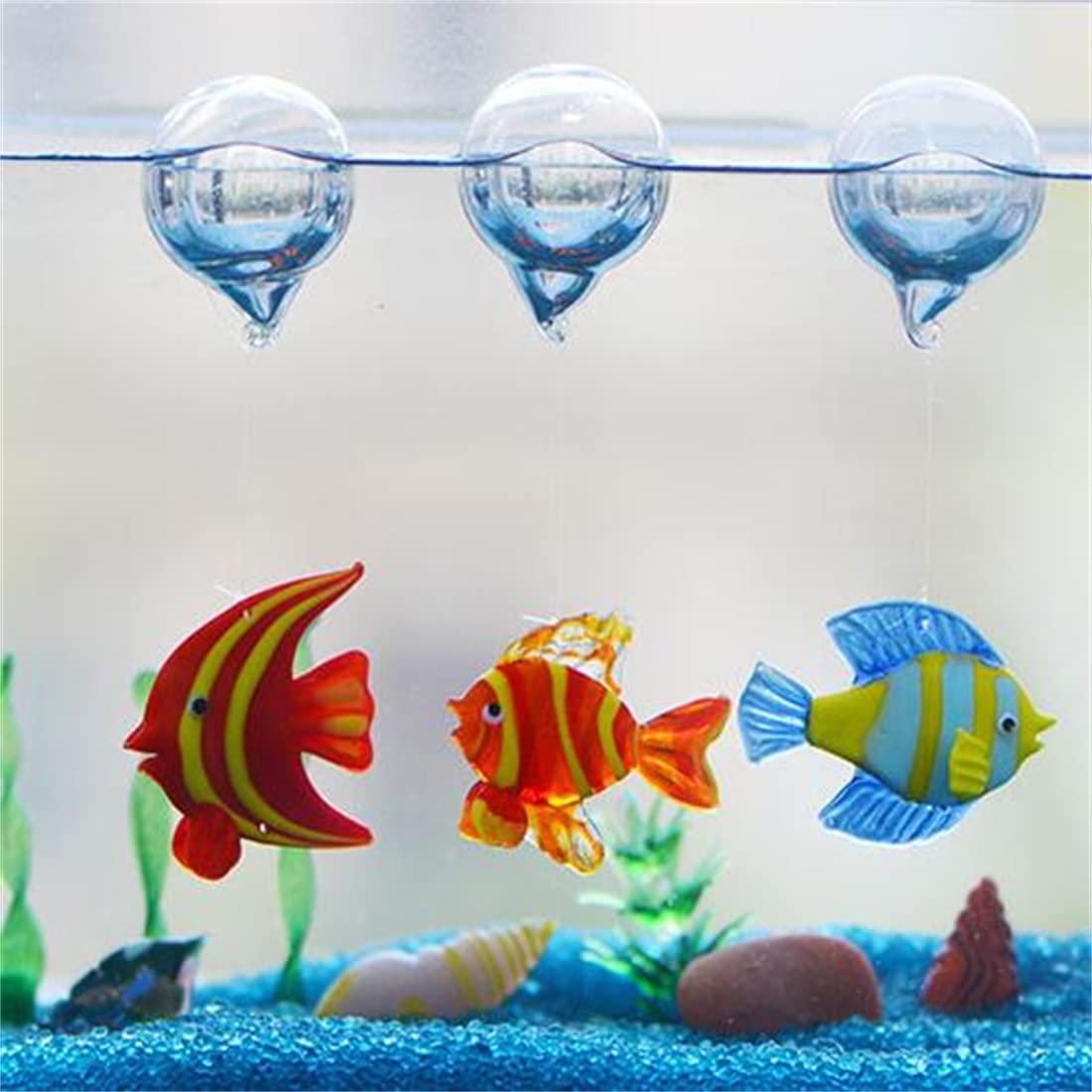 ZHU IN SY Fish Tank Ornaments Color Bubble Fish Miniature Hand Blown Tropical Fish Figurine Art Glass Sea Animals Collection,Set of 6 for Small and Medium Fish Tanks (2)