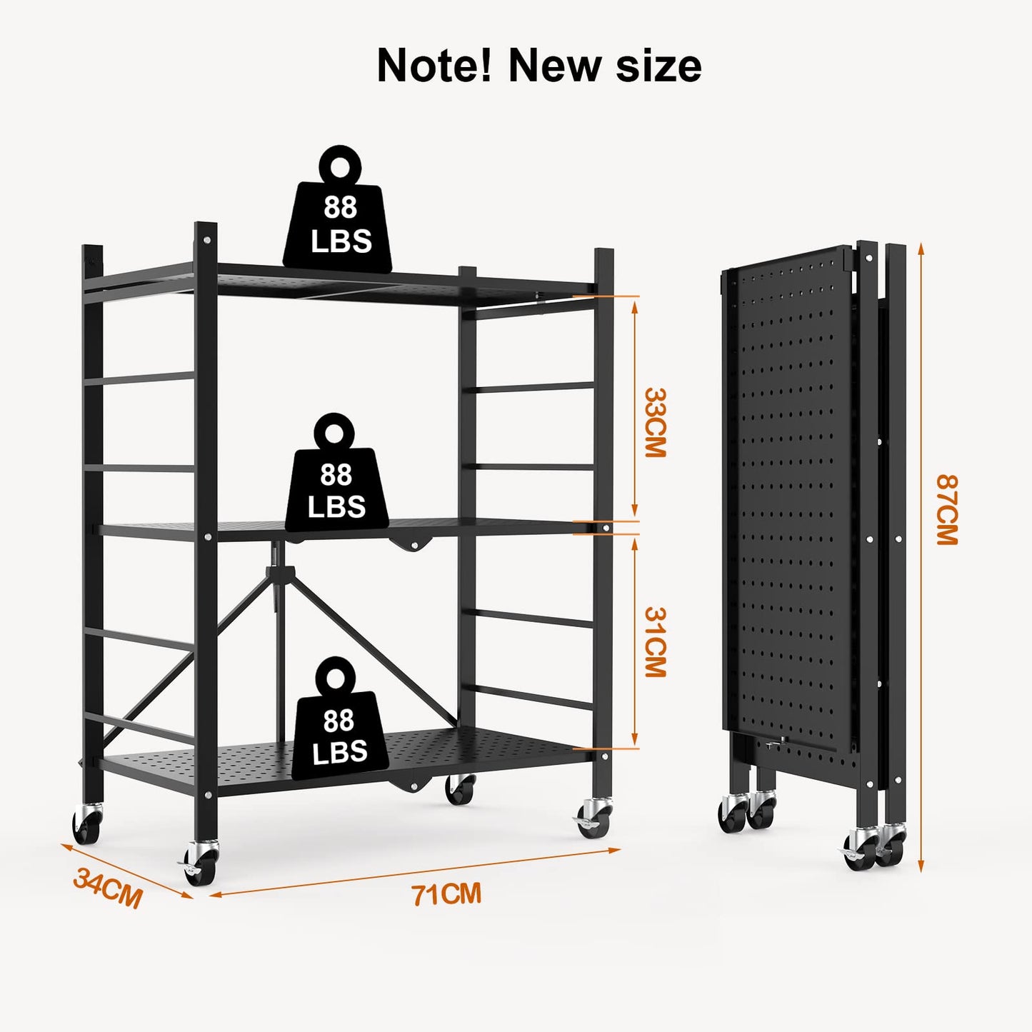 Himix Storage Shelves with Hooks, No Assembly Metal Folding Shelf on Wheels for Kitchen