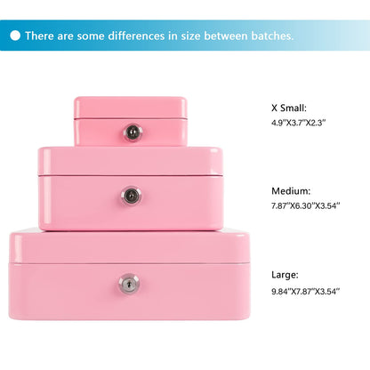 xydled Locking Steel Large Cash Box with Removable Coin Tray and Key Lock,9.84"x 7.87"x 3.54",Pink