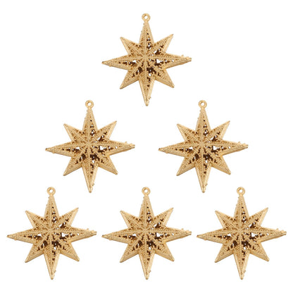 Gold Star Pendant Christmas Ornaments Set Mini Hanging Decorations for Christmas Tree Holiday Party Home 3.38 Inch Lightweight Plastic Star Decor