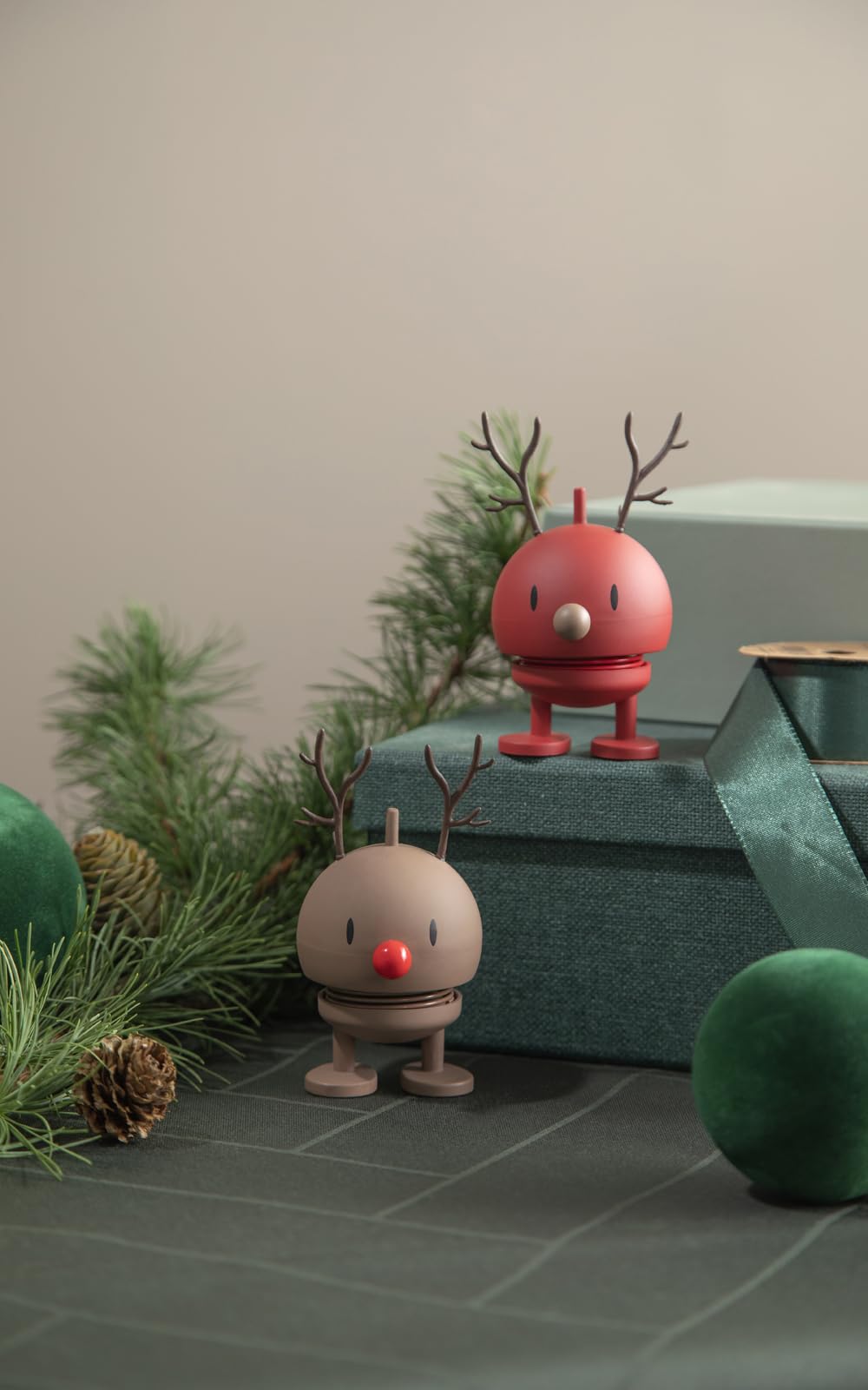 Hoptimist Baby Reindeer Bumble, Berry, Home Decor Ornament - Danish Design, Plastic W/Metal Spring, Small - Creates Cheerful Movement