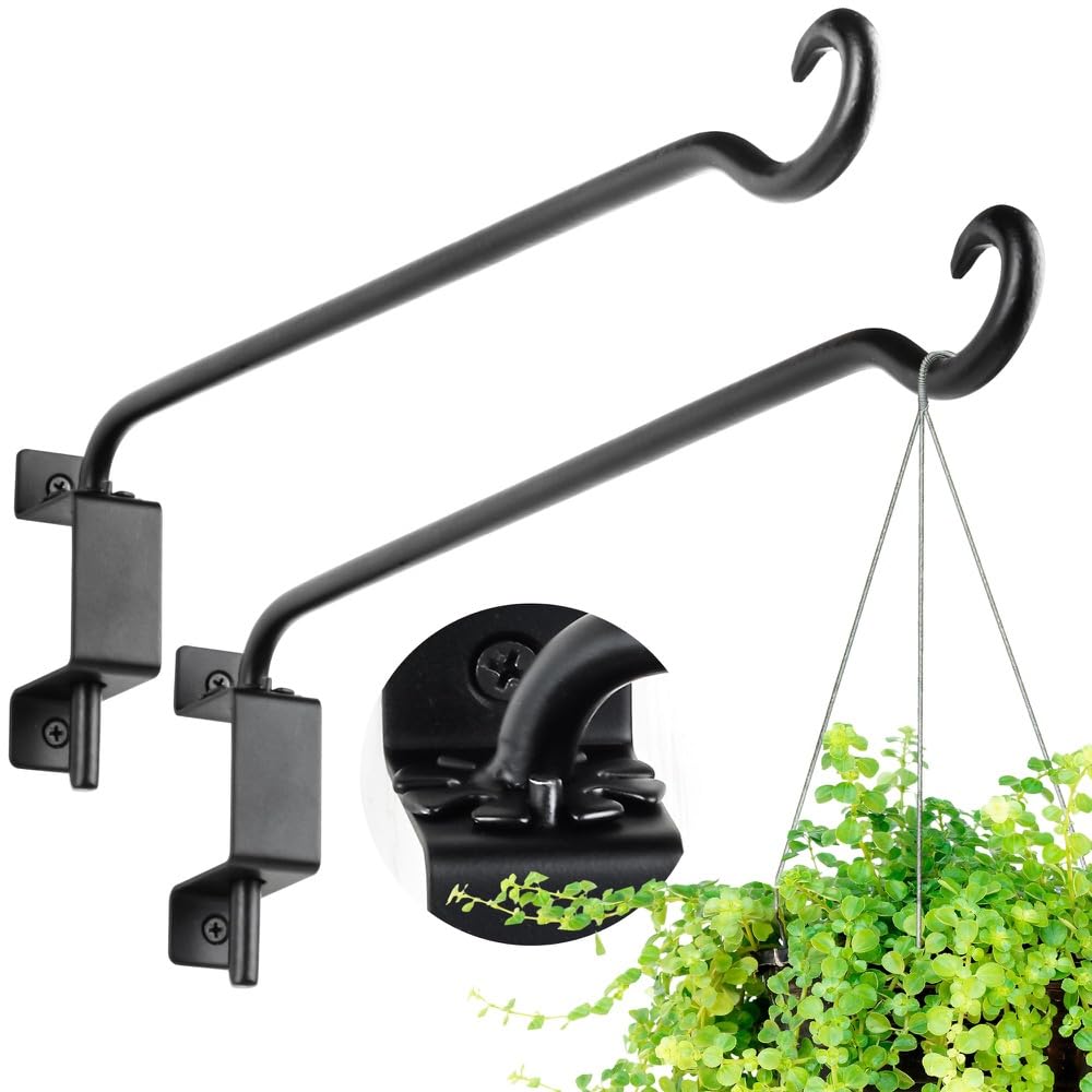 Qiang Ni Plant Hanger Outdoor: 12 Inch Bird Feeder Bracket for Garden Patio Decor - 2 PCS Swivel Adjustable Wall Mount Plant Hook for Hanging Flower Baskets