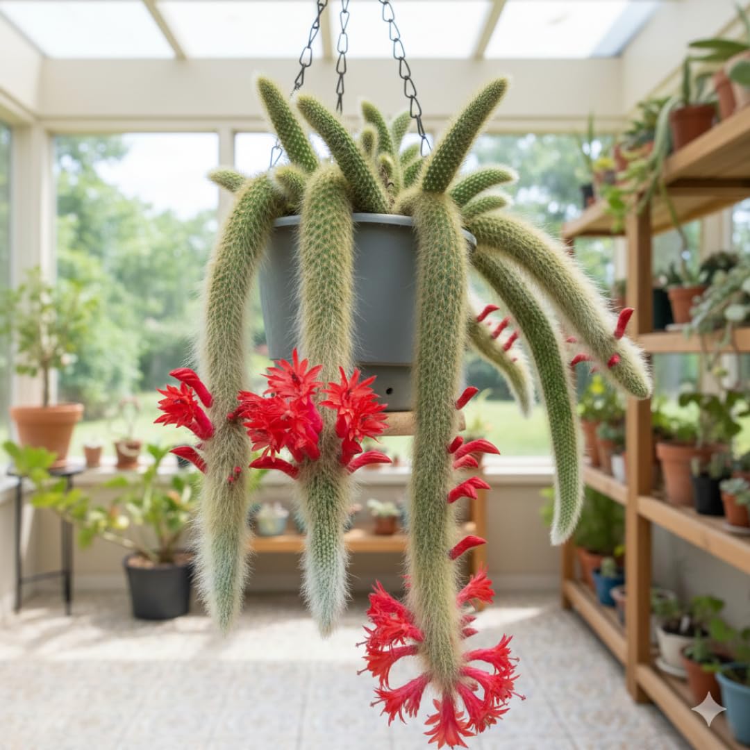 Monkey Tail Cactus Plant, Live Trailing Cactus Succulent, 6-8 Inch Tall for Planting