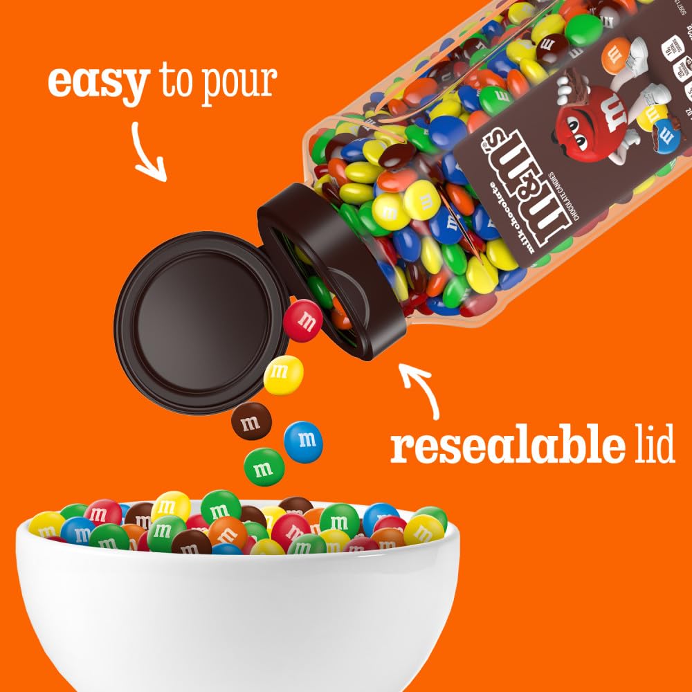 M&M's Milk Chocolate Bulk Candy in Resealable and Recyclable Jars, Party Size Assorted Chocolate Candies, Movie Night Snacks, Candy Buffet, 25.5 Ounces Each (Pack of 2)