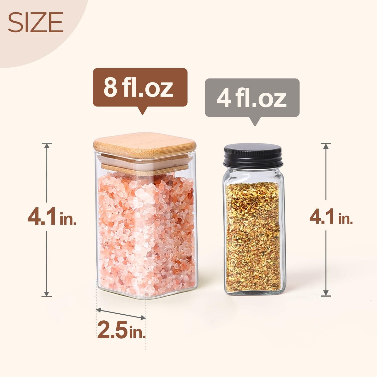 ComSaf 16Pcs Glass Spice Jars with Bamboo Lid, 4oz Airtight Square Spice Containers with 275 Black Lables, Empty Seasoning Jars for Spice Salt Sugar