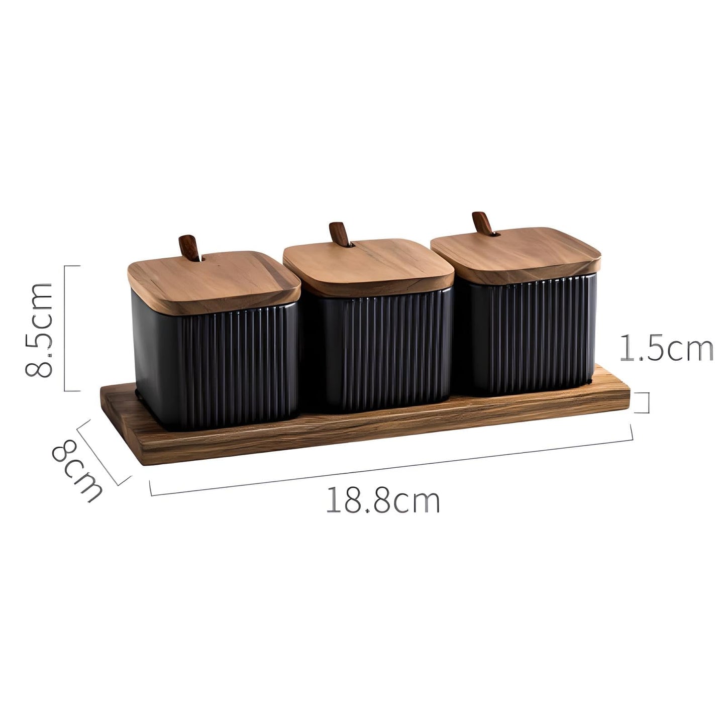 3 Pack Ceramic Condiment Jar Spice Box, Container Seasoning Jars Set with Lids and Spoon for Sugar Tea Coffee Spice Salt pepper for Home Kitchen Counter (Black)