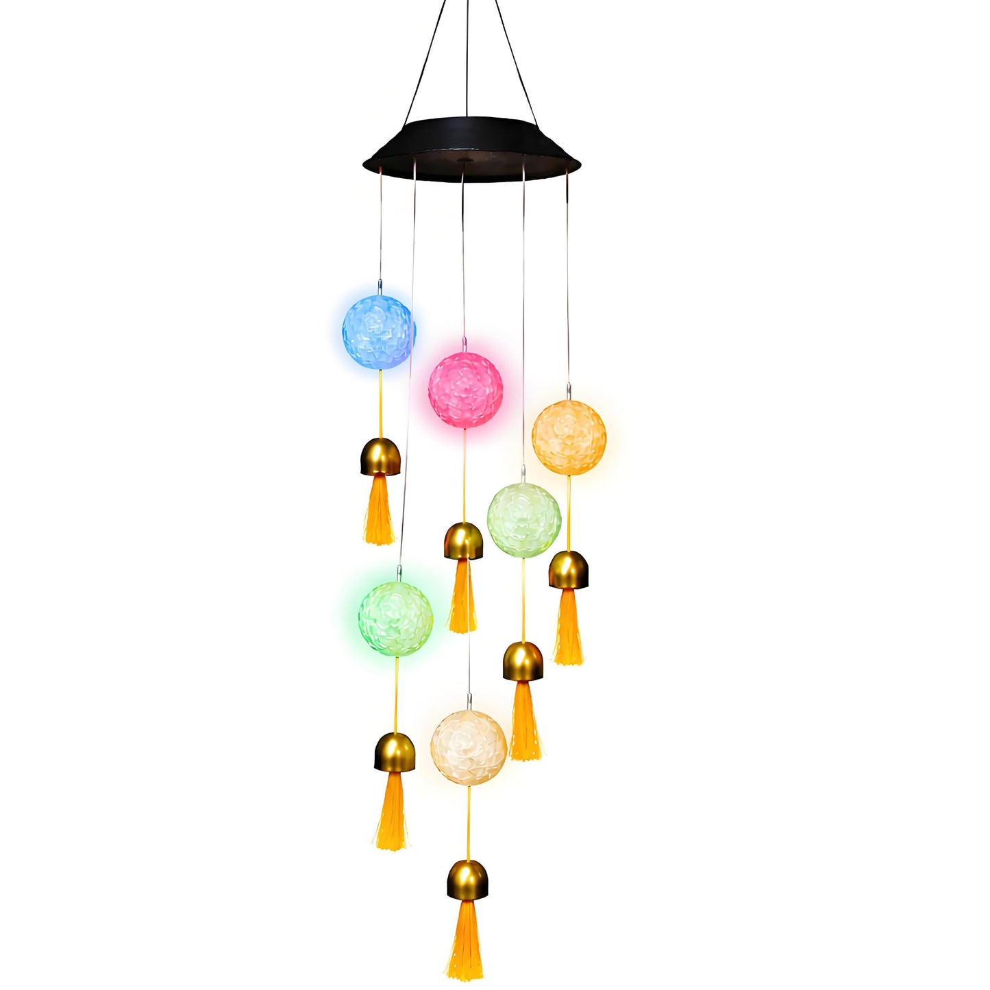 38” Mini Ball Bell Solar Light LED Wind Chime for Outside, Weather Resistant Decoration Outdoor Garden Patio Subtle Tone Decor, Ideal Gift for Birthday, Mother's Day, Meditation, Ambiance