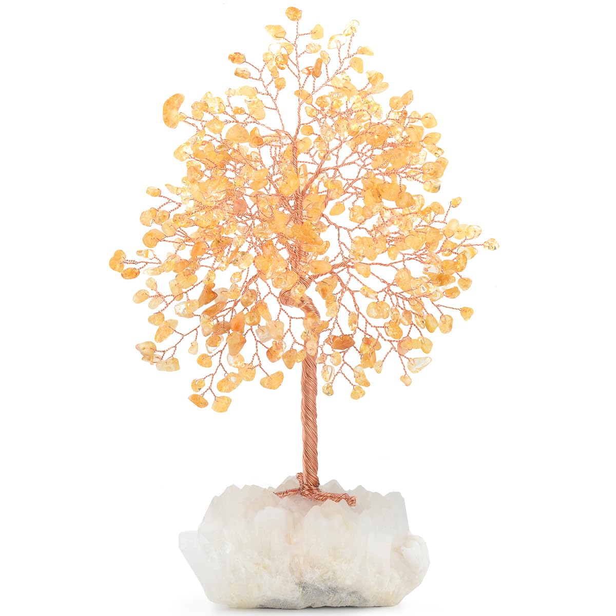 MASGEMES Gemstone Crystal Tree of Life,Natural Citrine with Row Clear Quartz Base,Chakra Healing Crystals Positive Energy Fengshui Decor Bonsai Money Tree,Home Decor Gift Height 8.5-9 Inches