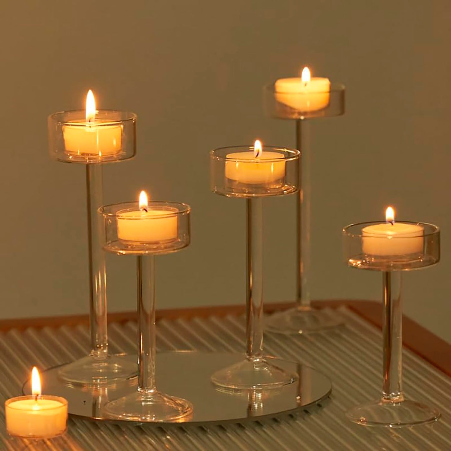 Willceka Tealight Candle Holder, Glass Candle Holder, Clear Wedding Hurricane Tall Elegant Ideal for Dining Party Home Decor Party Table Settings Gifts, 6 Pcs