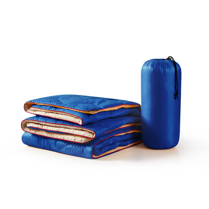 UNIKOME Outdoor Packable Travel Blanket, Lightweight Waterproof Puffy Down Alternative Camping Blanket With Corner Loops, 75'x52', Blue