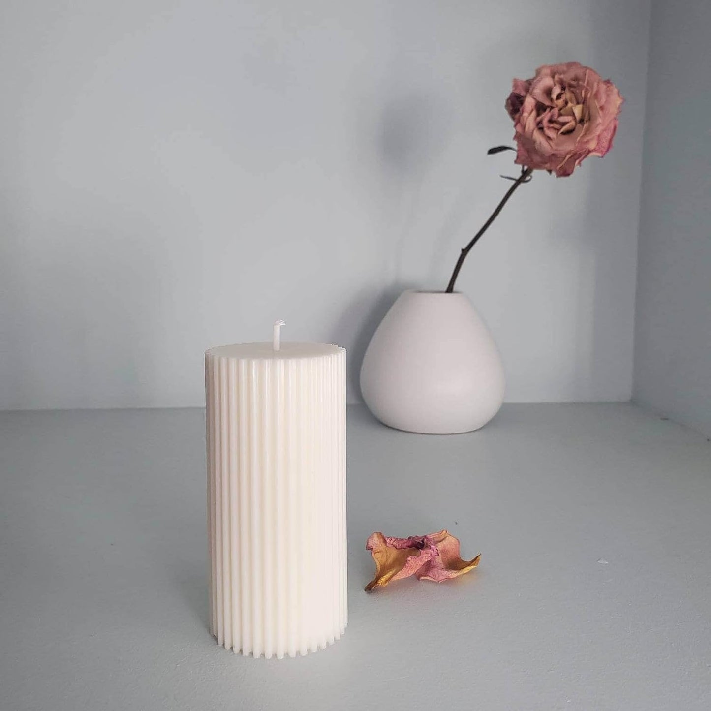 2 Pack Ribbed Pillar Soy Wax Scented Candle for Home Decoration Birthday Wedding Christmas (Ribbed Pillar Candle White)