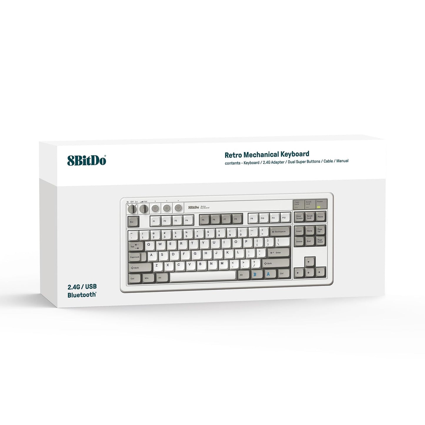 8Bitdo Retro Mechanical Keyboard, Bluetooth/2.4G/USB-C Hot Swappable Gaming Keyboard with 87 Keys, Dual Super Programmable Buttons for Windows and Android - N Edition