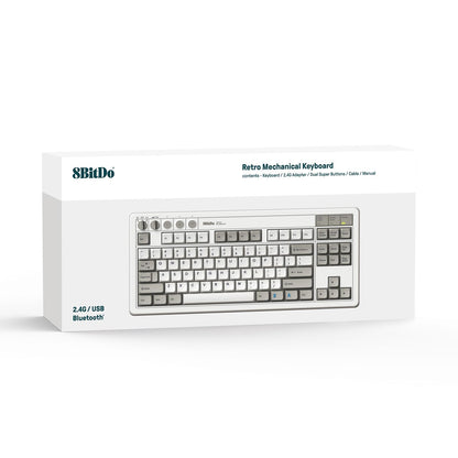 8Bitdo Retro Mechanical Keyboard, Bluetooth/2.4G/USB-C Hot Swappable Gaming Keyboard with 87 Keys, Dual Super Programmable Buttons for Windows and Android - N Edition