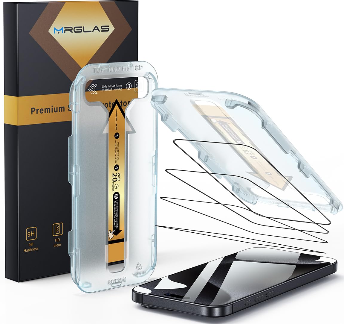 MRGLAS 4-Pack TOP 9H+ Glass for iPhone 16 Pro Screen Protector [Auto Alignment Kit] [10X Military Protection] UNBREAK Tempered Glass Flim for iPhone 16 Pro 6.3 inch Case-Friendly