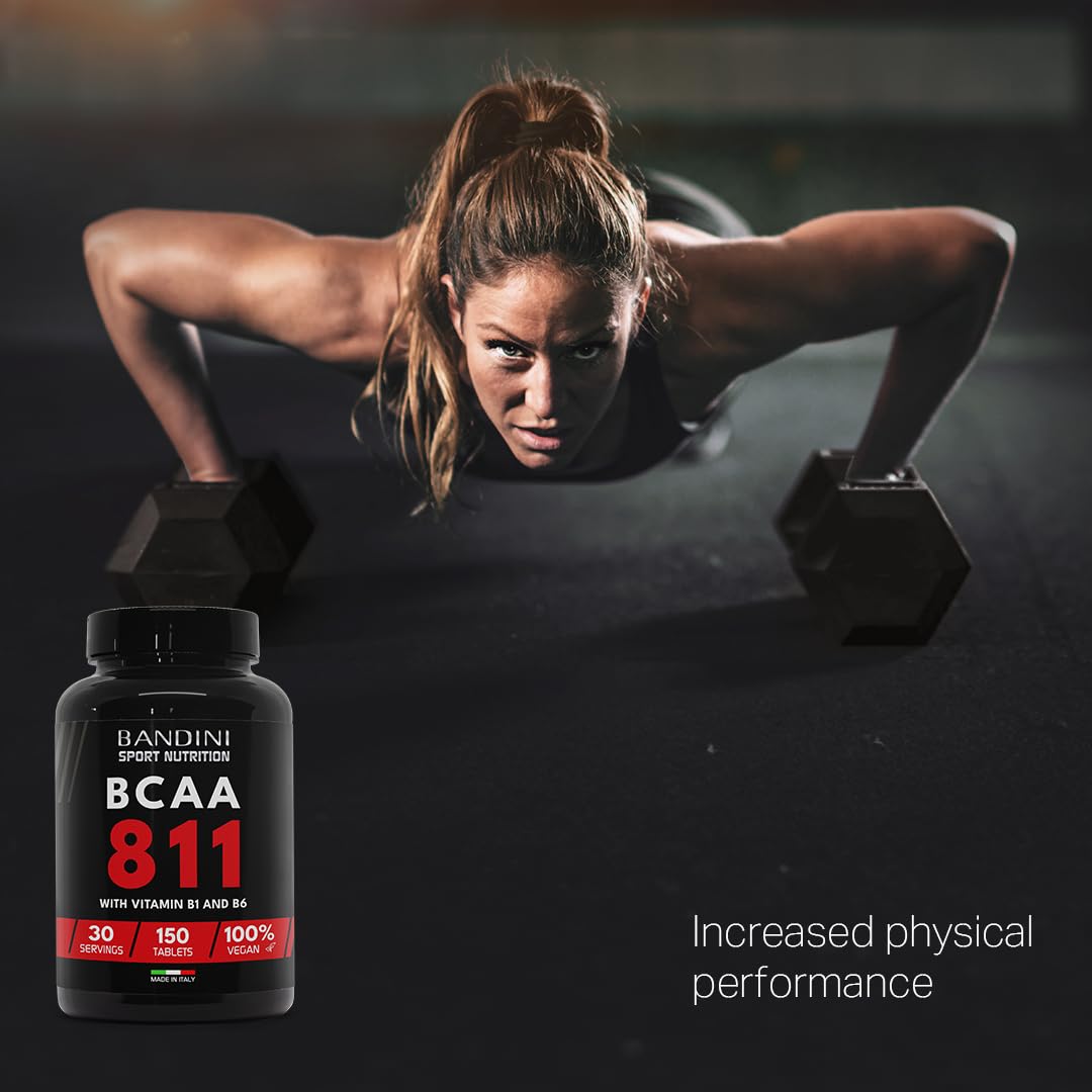 Bandini® BCAA 8.1.1 150 Tablets - BCAAs 8:1:1 Branched Chain Amino Acids | L-Leucine, L-Isoleucine, L-Valine | Enriched with Vitamin B1 and B6 | Lactose Free & Vegan | Pre and Post Workout Supplement