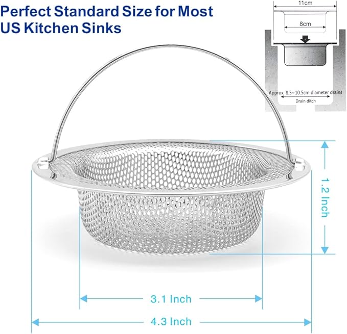 2 Pack Premium 304 Stainless Steel Kitchen Sink Strainer