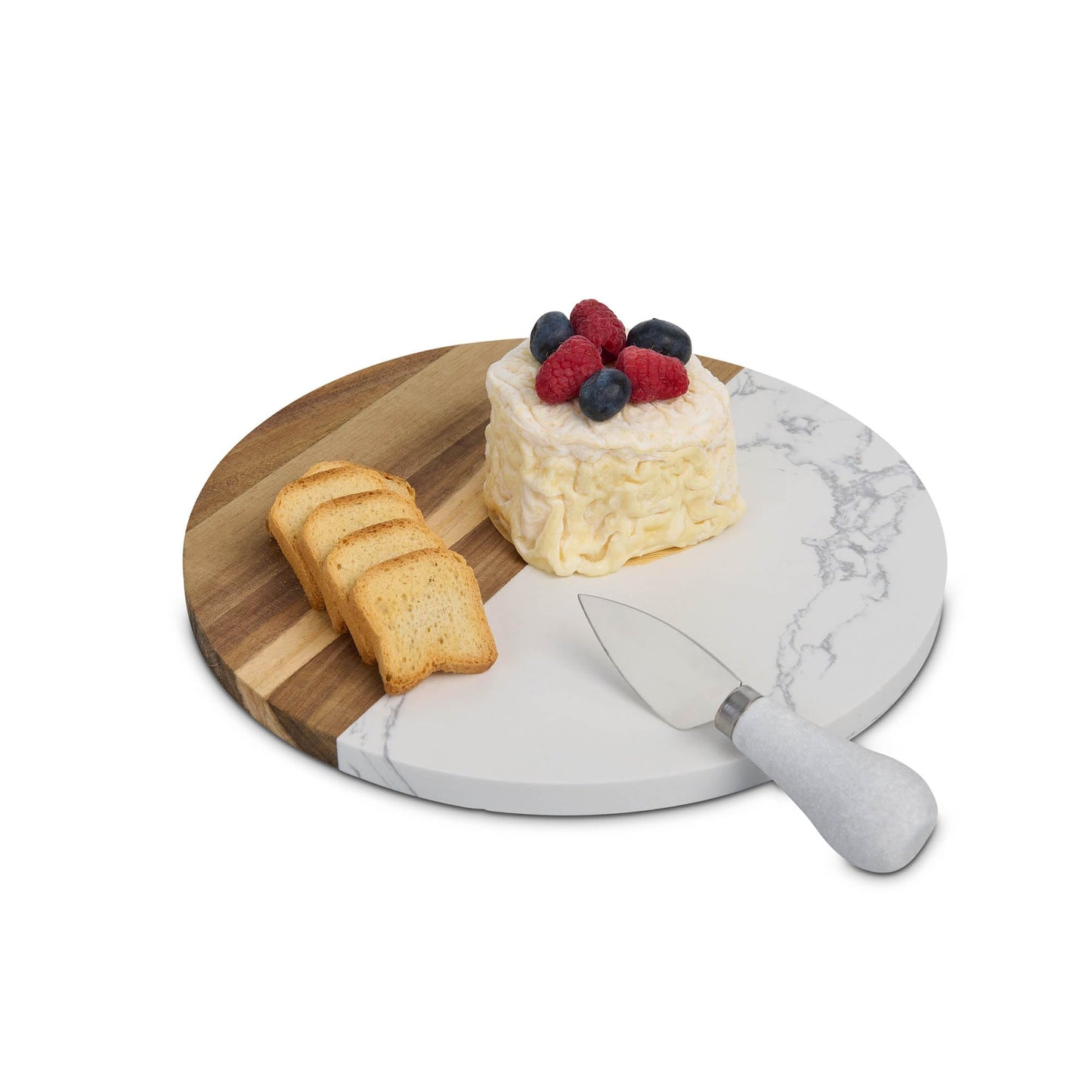 HIC Kitchen Charcuterie Cheese Board, Cultured Marble and Wood, Round, 9.85 x 9.85 x 0.5-Inches