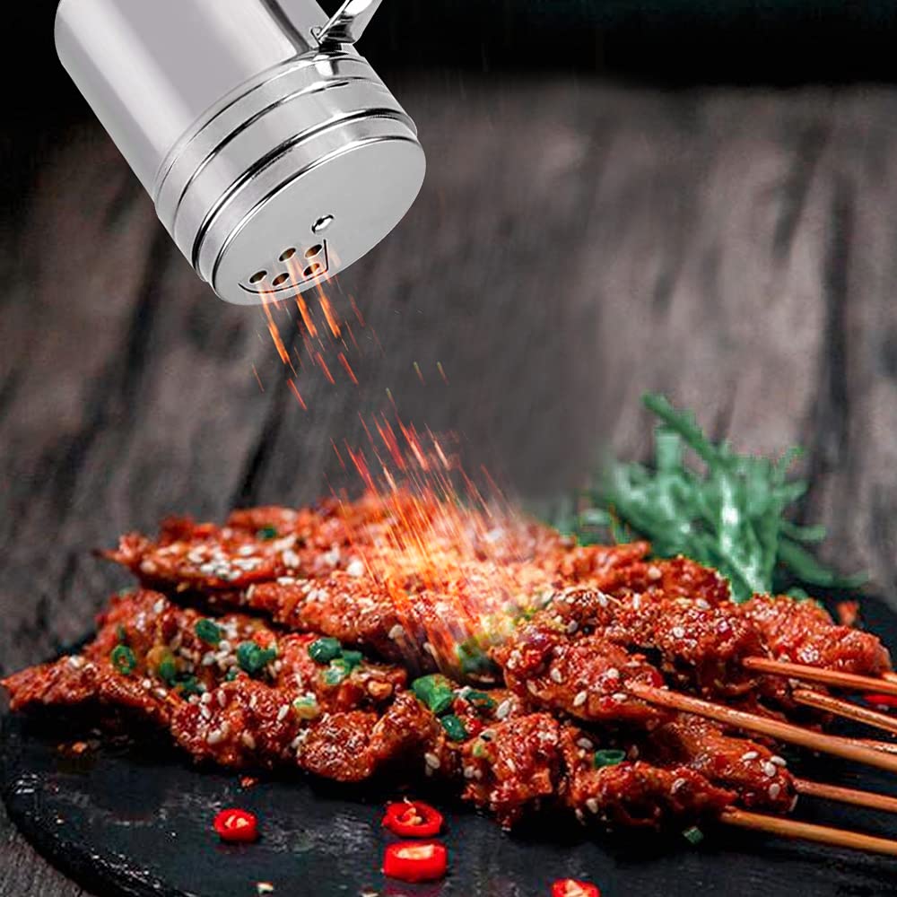 3Pcs Seasoning Bottle with Handle Stainless Steel Dredge Shaker Rub Spice with Holes Powdered Sugar Shaker with Lid Shaker Cooking Rotatable Cover for Spice Salt Shaker Dispenser