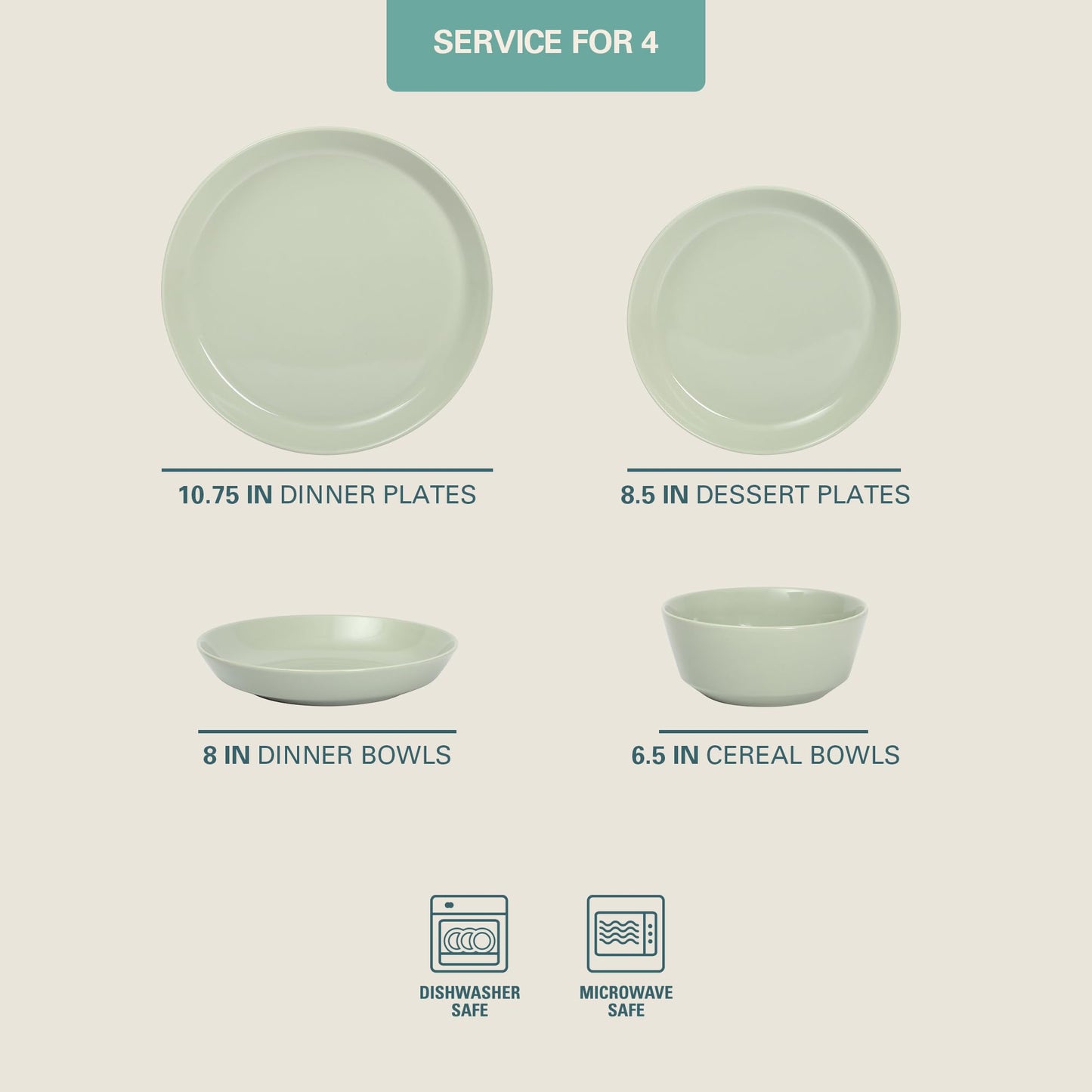 Gibson Home Summer Shades 16 Piece Plates and Bowls Dishes Service for 4 Porcelain Dinnerware Set - White