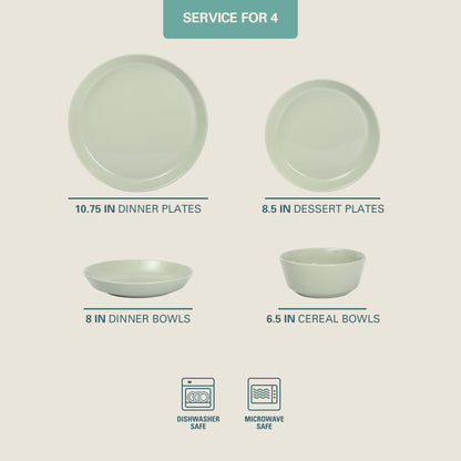 Gibson Home Summer Shades 16 Piece Plates and Bowls Dishes Service for 4 Porcelain Dinnerware Set - White