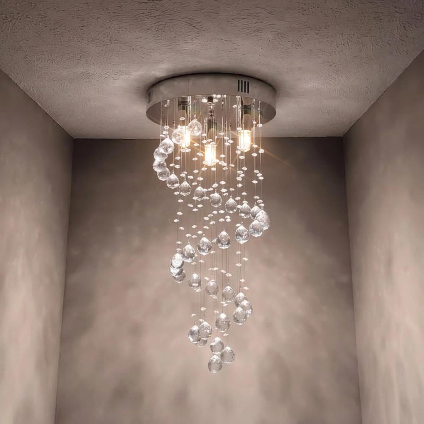 CRYSTOP 3-Lights Spairal Crystal Chandelier,Modern Raindrop Light Fixture Pendant Ceiling Mount Lamp Lighting Fixtures for LivingRoom, Bedroom, Bathroom D9“ X H21.3”