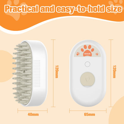 SOGUE Cat Steam Brush,Rechargeable Pet Steam Brush for Cats Dogs,Silicone Dog Brushes for Short&Long Haired Dogs,3 In 1 Pet Hair Remover Tool for Massage Grooming,Cleaning,Shedding White