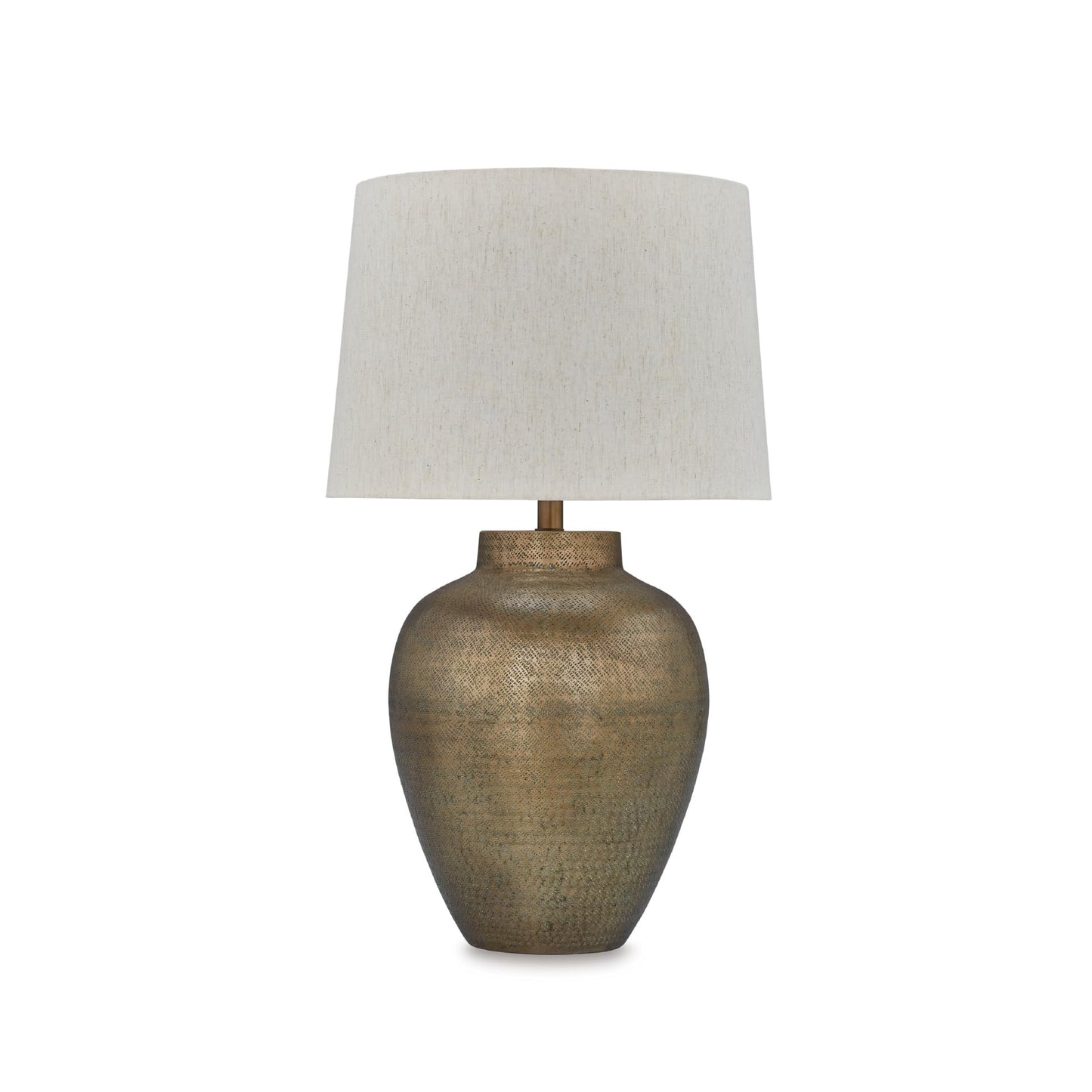 Signature Design by Ashley Madney Contemporary Aluminum Table Lamp with 3-Way Switch, Metallic & Beige