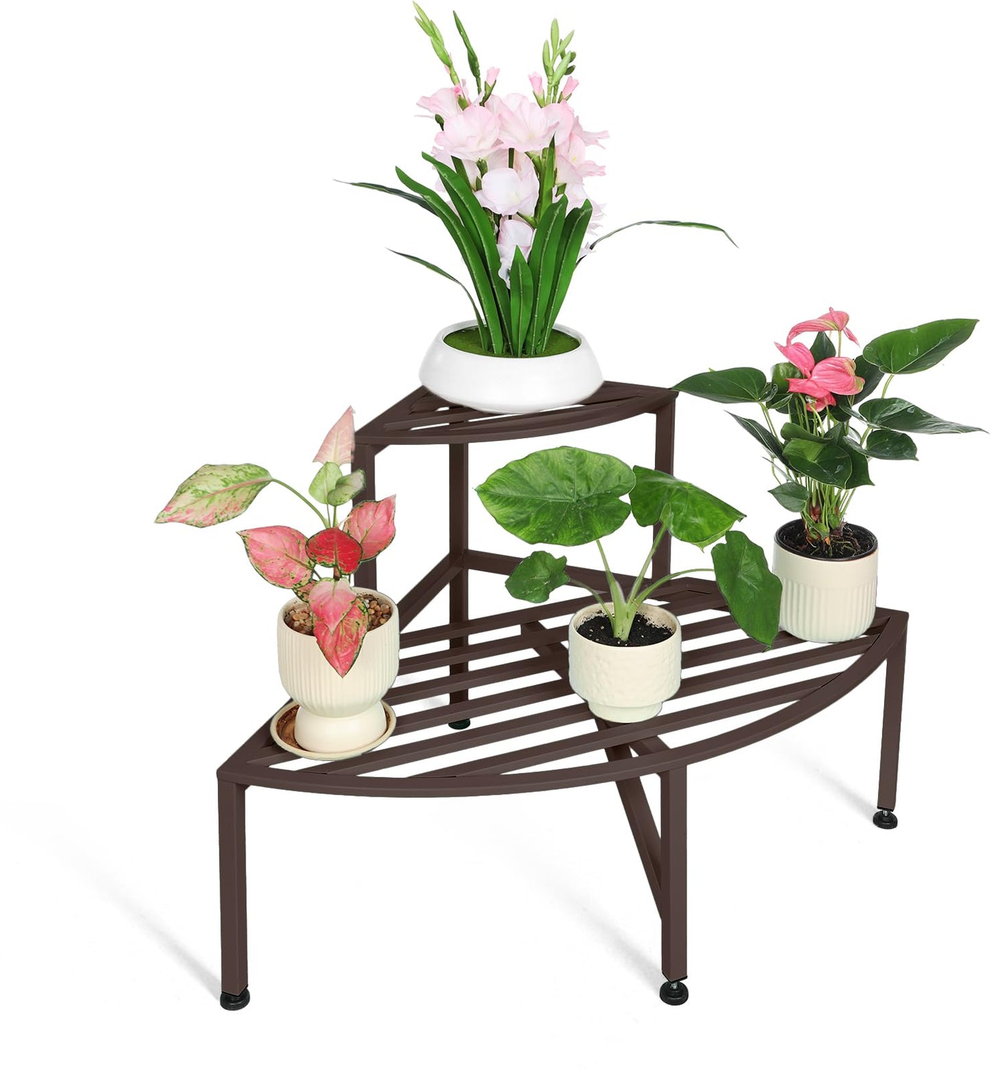 Dipion Corner Plant Stand Outdoor Metal,2 Tier Heavy Duty Ladder Plant Shelf Indoor for Multiple Plants,37.08" L x 22.83" W x 20.07" H,Coffee