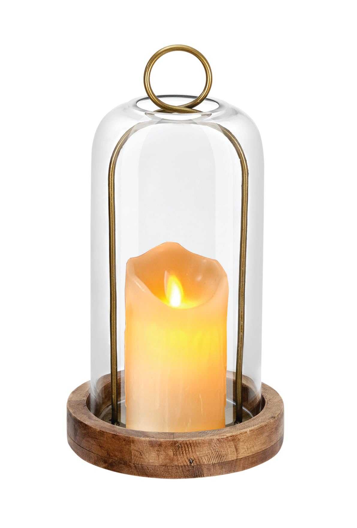 12" High Versatile Vintage Brass Metal Candle Holder with Handmade Sturdy Glass Dome and Natural Wooden Base for Pillar Candle & Plants, Industrial, Farmhouse, Shabby Chic, Display Cloche Bell Jars