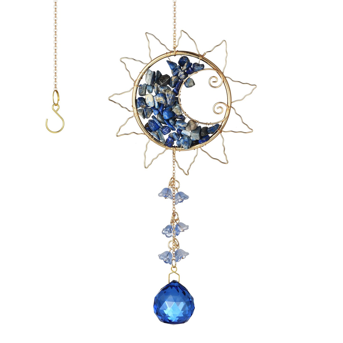 Hanging Sunlight Catcher, Sun & Moon Crystal Suncatcher, Crystal Hanging Ornament, Hanging Crystals for Decoration, Festival Gift, Window Decoration (Blue)