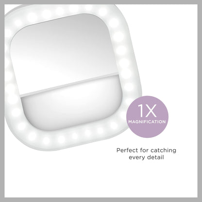 Conair Lighted Makeup Mirror, LED Vanity Mirror, 12X Magnifying Mirror, Compact Travel Mirror with Suction Cup, Battery Operated in White