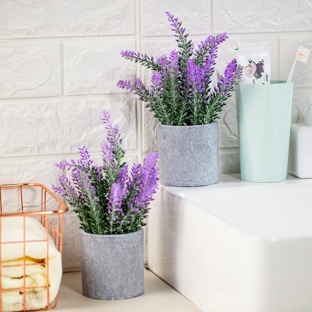 CADNLY Artificial Lavender Plant in Pots - Faux Lavender Flowers Decor – Fake Flowers Purple Decor Plant Potted Bathroom Bedroom Kitchen Farmhouse Home 2 Pack