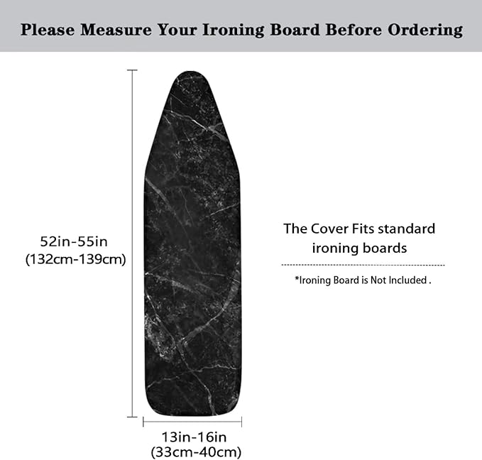 ZDCUSTOM Black Marble Ironing Board Cover and Pad- 52" x 13" Iron Board Cover