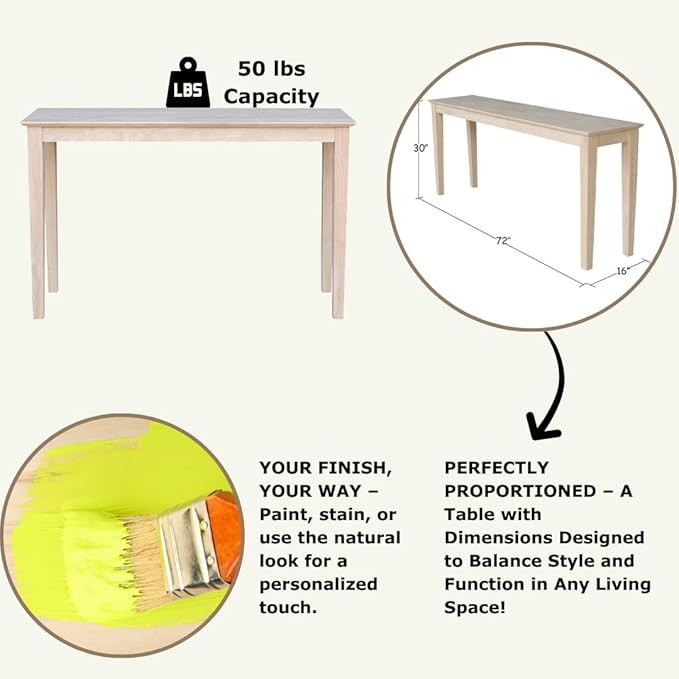 International Concepts Shaker Console Table, 48-Inch Long, Solid Parawood
